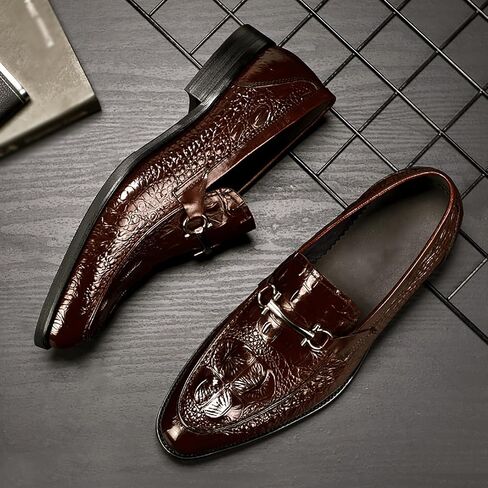 Men's Dress Shoes Business Casual Leather Shoes with Embossing, Non-Slip Rubber Sole for Office Meetings, Weddings and Professional Events in Saudi Arabia