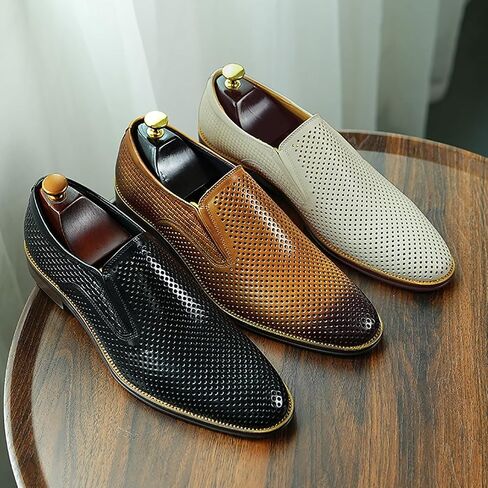 Men's Breathable Leather Casual Dress Shoes for Business Formal and Office Wear with Cushioned Rubber Sole in Saudi Arabia