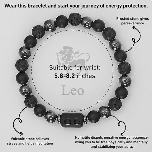 Zodiac Sign Bracelet for Men & Women – Matte Lava Hematite Stone Beads, 12 Constellation Lucky Charm Jewelry for Positive Energy & Protection Against Bad Luck in Saudi Arabia