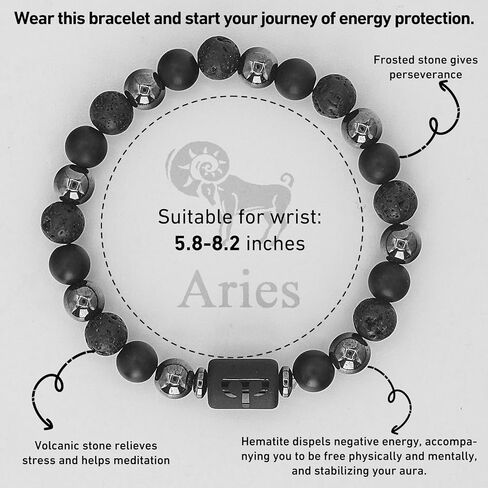 Zodiac Sign Bracelet for Men & Women – Matte Lava Hematite Stone Beads, 12 Constellation Lucky Charm Jewelry for Positive Energy & Protection Against Bad Luck in Saudi Arabia