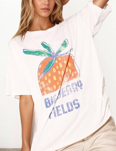 Women's Cottton Oversized Harvest Vintage Floral Graphic Tees Y2K Tops Summer Casual Streetwear T-Shirt in Kuwait