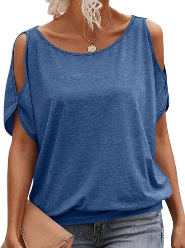 قمم الكتف الباردة للسيدات أسفل القارب القارب القمصان تي القمصان الصيف مثير ملابس فضفاضة غير رسمية 2025 in Kuwait