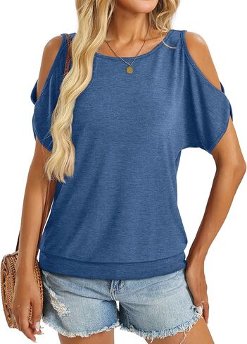 قمم الكتف الباردة للسيدات أسفل القارب القارب القمصان تي القمصان الصيف مثير ملابس فضفاضة غير رسمية 2025 in Kuwait