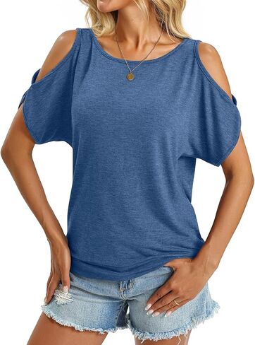 قمم الكتف الباردة للسيدات أسفل القارب القارب القمصان تي القمصان الصيف مثير ملابس فضفاضة غير رسمية 2025 in Kuwait