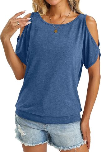 قمم الكتف الباردة للسيدات أسفل القارب القارب القمصان تي القمصان الصيف مثير ملابس فضفاضة غير رسمية 2025 in Kuwait