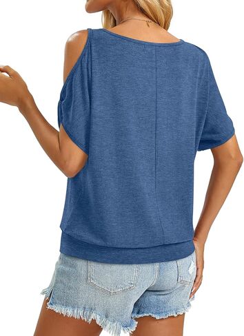 قمم الكتف الباردة للسيدات أسفل القارب القارب القمصان تي القمصان الصيف مثير ملابس فضفاضة غير رسمية 2025 in Kuwait