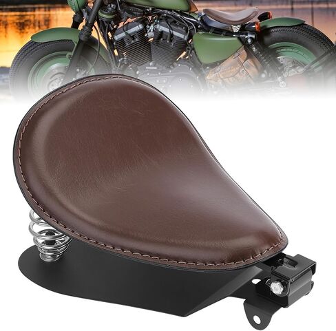 Motorcycle Solo Seat PU Leather Drive Seat with Spring Base Mounting Bracket Compatible with Harley Yamaha Kawasaki Suzuki Sportster Bobber Chopper Custom Application in Kuwait
