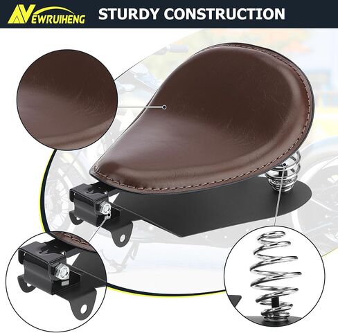 Motorcycle Solo Seat PU Leather Drive Seat with Spring Base Mounting Bracket Compatible with Harley Yamaha Kawasaki Suzuki Sportster Bobber Chopper Custom Application in Kuwait