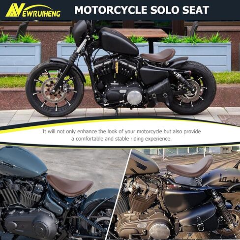 Motorcycle Solo Seat PU Leather Drive Seat with Spring Base Mounting Bracket Compatible with Harley Yamaha Kawasaki Suzuki Sportster Bobber Chopper Custom Application in Kuwait