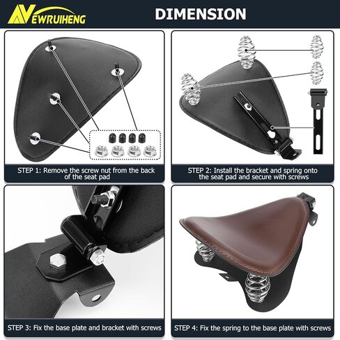 Motorcycle Solo Seat PU Leather Drive Seat with Spring Base Mounting Bracket Compatible with Harley Yamaha Kawasaki Suzuki Sportster Bobber Chopper Custom Application in Kuwait