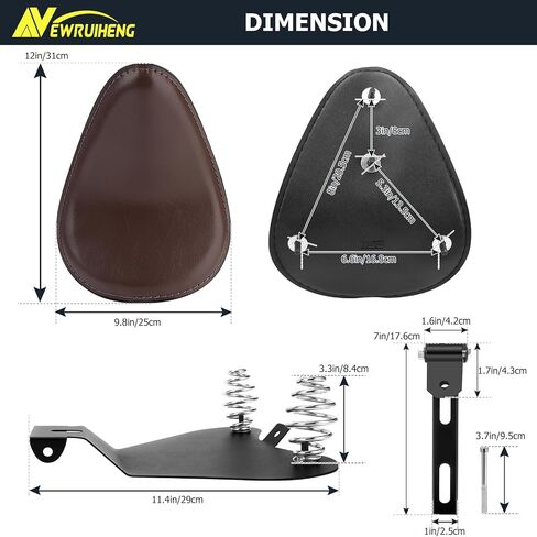 Motorcycle Solo Seat PU Leather Drive Seat with Spring Base Mounting Bracket Compatible with Harley Yamaha Kawasaki Suzuki Sportster Bobber Chopper Custom Application in Kuwait