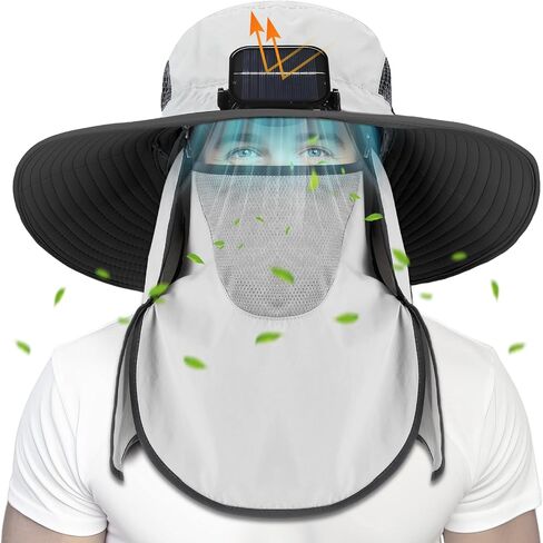 Solar Sun Hat Oversized Fishing Hat with Fan Bucket Hat Removable Face UV Protection UPF 50+ Sun Protection Wide Brim Sports Summer Cap for Men Women USB Solar Powered Dark Gray in Kuwait