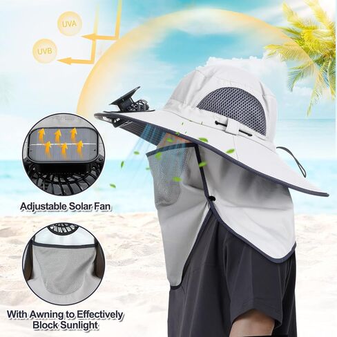 Solar Sun Hat Oversized Fishing Hat with Fan Bucket Hat Removable Face UV Protection UPF 50+ Sun Protection Wide Brim Sports Summer Cap for Men Women USB Solar Powered Dark Gray in Kuwait