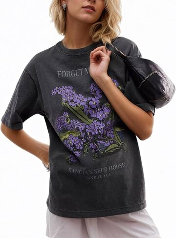 Women's Cottton Oversized Harvest Vintage Floral Graphic Tees Y2K Tops Summer Casual Streetwear T-Shirt in Kuwait