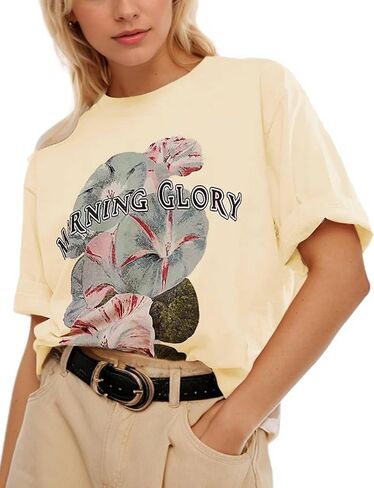 Women's Cottton Oversized Harvest Vintage Floral Graphic Tees Y2K Tops Summer Casual Streetwear T-Shirt in Kuwait