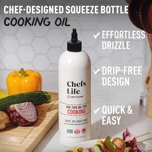 Chefs Life Cooking Oil - Gourmet Oil for Cooking, Blend of Olive Oil, Avocado Oil, Sunflower Oil & Grapeseed Oil, Non GMO - 25.4 Fl Oz Squeezable Bottle (1 Pack) in Saudi Arabia