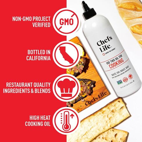 Chefs Life Cooking Oil - Gourmet Oil for Cooking, Blend of Olive Oil, Avocado Oil, Sunflower Oil & Grapeseed Oil, Non GMO - 25.4 Fl Oz Squeezable Bottle (1 Pack) in Saudi Arabia