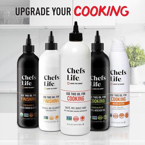Chefs Life Cooking Oil - Gourmet Oil for Cooking, Blend of Olive Oil, Avocado Oil, Sunflower Oil & Grapeseed Oil, Non GMO - 25.4 Fl Oz Squeezable Bottle (1 Pack) in Saudi Arabia