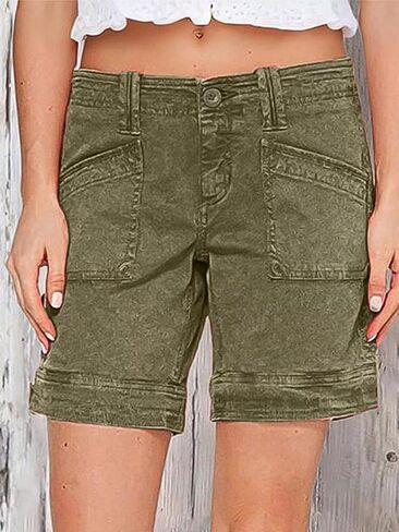Flamingals Women's Cargo Vintage Patch Pocket High Waist Mid Thigh Shorts in Saudi Arabia