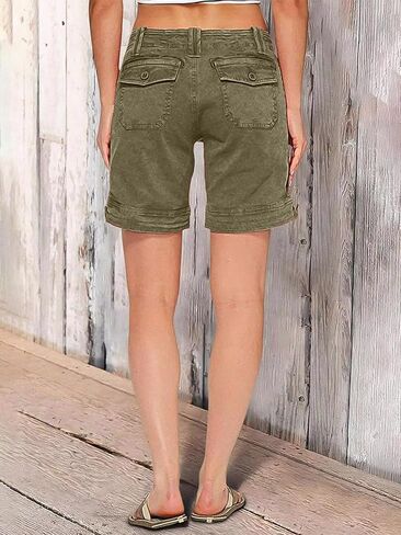 Flamingals Women's Cargo Vintage Patch Pocket High Waist Mid Thigh Shorts in Saudi Arabia