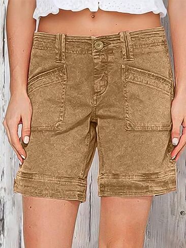 Flamingals Women's Cargo Vintage Patch Pocket High Waist Mid Thigh Shorts in Saudi Arabia