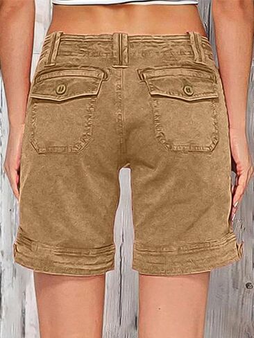 Flamingals Women's Cargo Vintage Patch Pocket High Waist Mid Thigh Shorts in Saudi Arabia