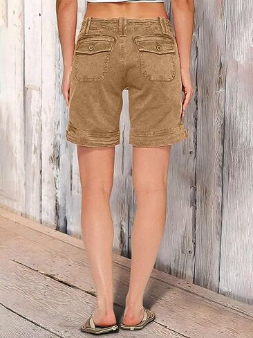 Flamingals Women's Cargo Vintage Patch Pocket High Waist Mid Thigh Shorts in Saudi Arabia