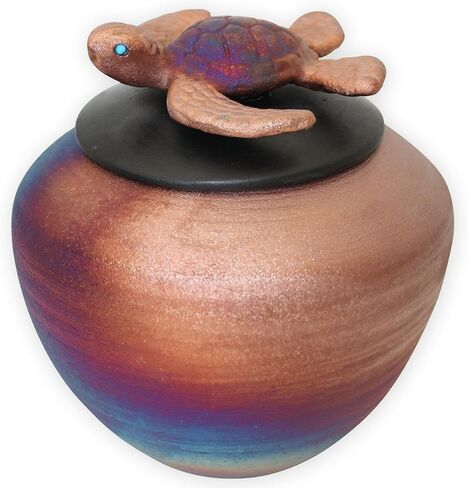 Honu Ceramic Cremation Urn - Handmade Funeral Urn Topped with a Sculpted Sea Turtle (Keepsake/Mini Ceramic Urn) in Kuwait