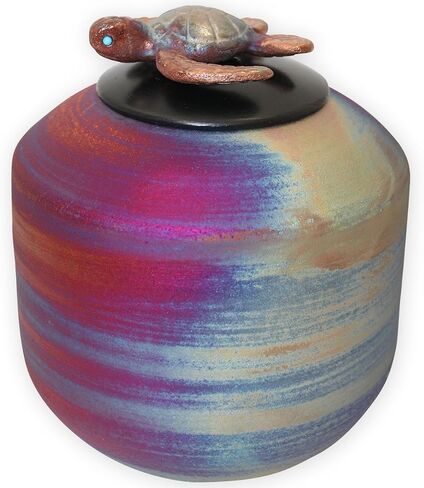 Honu Ceramic Cremation Urn - Handmade Funeral Urn Topped with a Sculpted Sea Turtle (Keepsake/Mini Ceramic Urn) in Kuwait