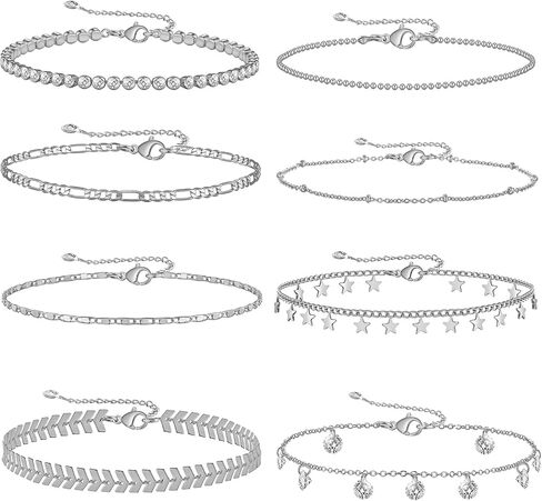 4/8 PCS 18K GOLD MULTI-Style Style Threatable Charm Bracelets مع CZ for Women & Teen Girls Gift in Kuwait