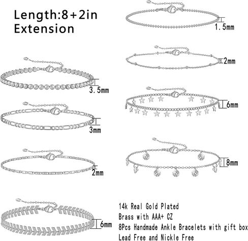 4/8 PCS 18K GOLD MULTI-Style Style Threatable Charm Bracelets مع CZ for Women & Teen Girls Gift in Kuwait