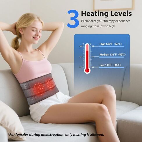 Lower Back Massager with Heat, Heating Pad for Back, Stomach Heating Pad, Waist Belt Wrap with Heat Vibration 3 Levels Adjustable, Touchscreen Control, Adjustable Size, Gifts for Dad Mom (Grey) in Kuwait