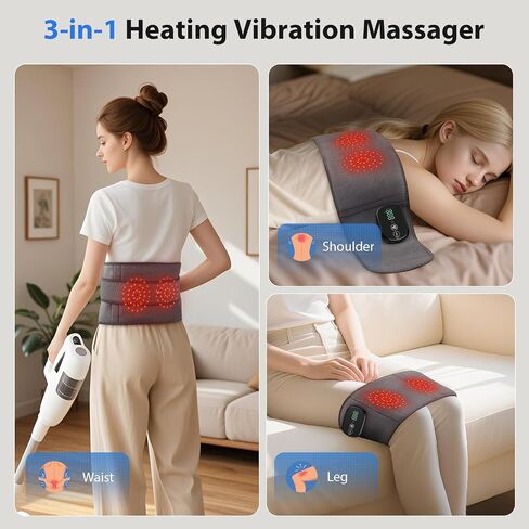 Lower Back Massager with Heat, Heating Pad for Back, Stomach Heating Pad, Waist Belt Wrap with Heat Vibration 3 Levels Adjustable, Touchscreen Control, Adjustable Size, Gifts for Dad Mom (Grey) in Kuwait