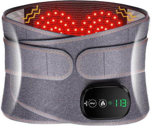Lower Back Massager with Heat, Heating Pad for Back, Stomach Heating Pad, Waist Belt Wrap with Heat Vibration 3 Levels Adjustable, Touchscreen Control, Adjustable Size, Gifts for Dad Mom (Grey) in Kuwait