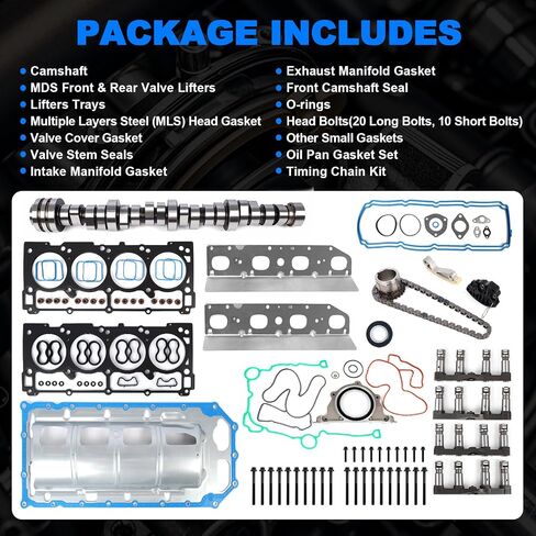 5.7 HEMI Camshaft and MDS Lifters Kit w/Timing Chain & Head Gaskets Set, Compatible with 2009-2016 Dodge Ram 1500 Durango 5.7L Hemi V8 53022263AF in Saudi Arabia