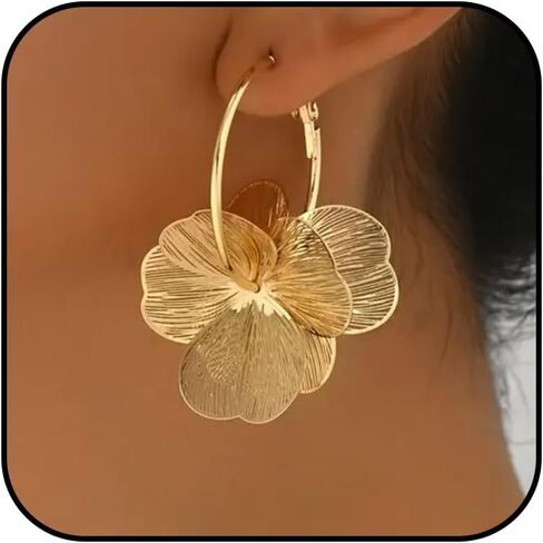 Gold Flower Earrings Statement Earrings for Women Elegant Floral Jewelry for Women Gold Statement Earrings Unique Flower Design in Saudi Arabia