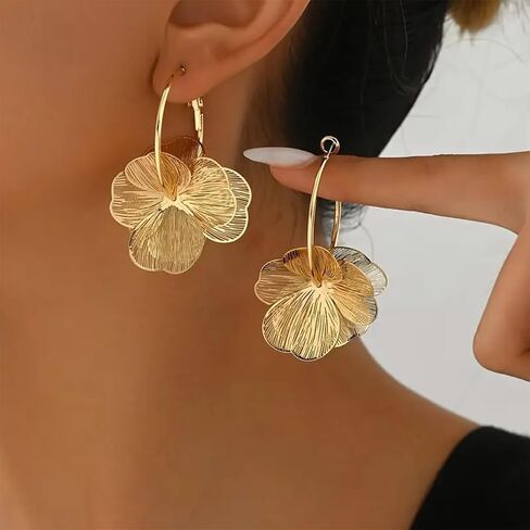 Gold Flower Earrings Statement Earrings for Women Elegant Floral Jewelry for Women Gold Statement Earrings Unique Flower Design in Saudi Arabia