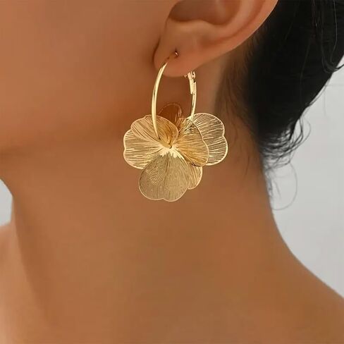 Gold Flower Earrings Statement Earrings for Women Elegant Floral Jewelry for Women Gold Statement Earrings Unique Flower Design in Saudi Arabia