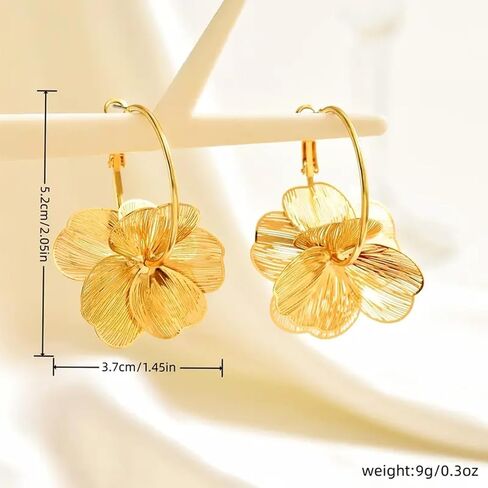 Gold Flower Earrings Statement Earrings for Women Elegant Floral Jewelry for Women Gold Statement Earrings Unique Flower Design in Saudi Arabia