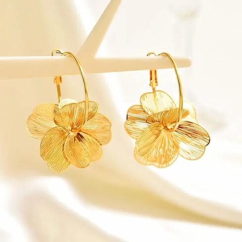 Gold Flower Earrings Statement Earrings for Women Elegant Floral Jewelry for Women Gold Statement Earrings Unique Flower Design in Saudi Arabia