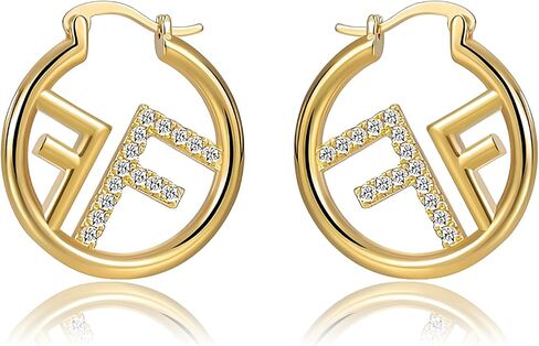 18K Gold Plated Hoop Earring For Womens Letter F Cubic Zirconia Huggie Earrings- An elegant gift for a stylish lady in Kuwait
