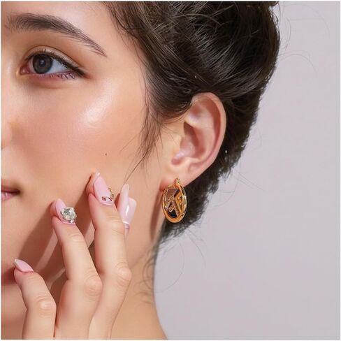 18K Gold Plated Hoop Earring For Womens Letter F Cubic Zirconia Huggie Earrings- An elegant gift for a stylish lady in Kuwait