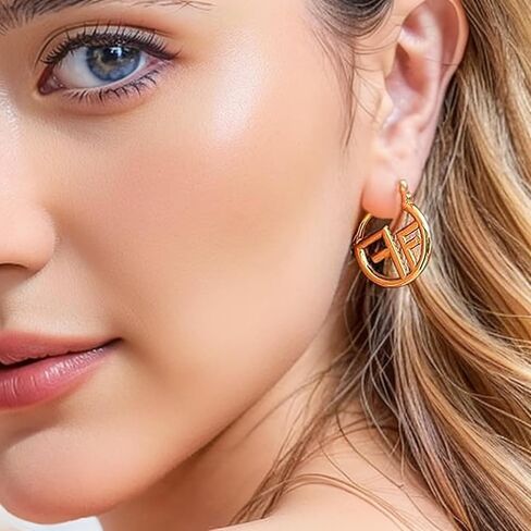 18K Gold Plated Hoop Earring For Womens Letter F Cubic Zirconia Huggie Earrings- An elegant gift for a stylish lady in Kuwait