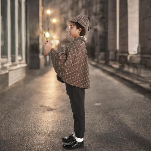 Detective Costume Kids Sherlock Holmes Costume Set 6 with Hat and Mustache Disguise Halloween Cosplay in Saudi Arabia