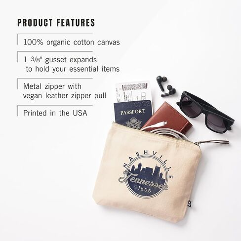 Lantern Press Nashville, Tennessee, Skyline Seal (Blue), 100% Cotton Zipper Pouch, Travel Accessory, Go Bag in Kuwait