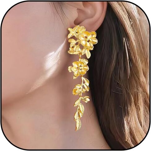 Gold Flower Earrings Statement Earrings for Women Elegant Floral Jewelry for Women Gold Statement Earrings Unique Flower Design in Saudi Arabia
