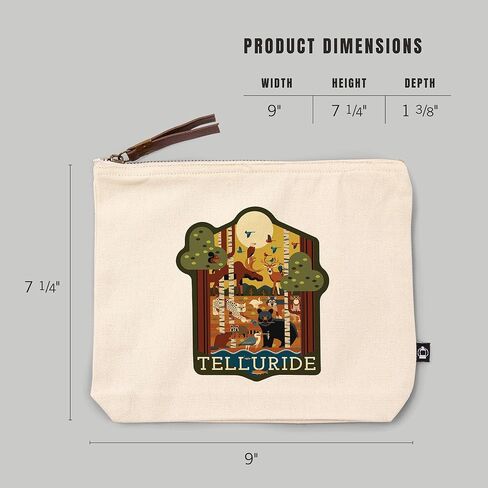 Lantern Press Telluride ، Colorado ، Forest Animals ، هندسة ، حقيبة سحاب قطنية 100 ٪ ، ملحق السفر ، GO BAG in Kuwait