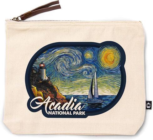 Lantern Press Acadia National Park, Maine, Bass Harbor Lighthouse, Starry Night, 100% Cotton Zipper Pouch, Travel Accessory, Go Bag in Kuwait