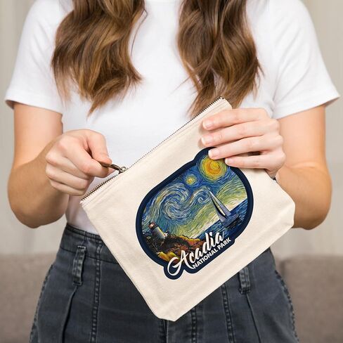 Lantern Press Acadia National Park, Maine, Bass Harbor Lighthouse, Starry Night, 100% Cotton Zipper Pouch, Travel Accessory, Go Bag in Kuwait