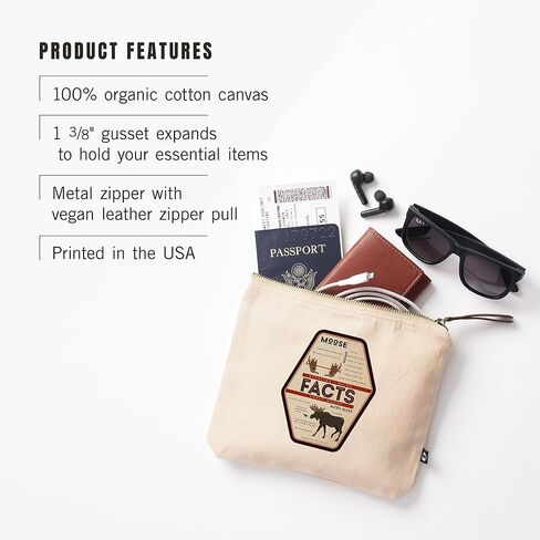 Lantern Press Stratton, Maine, Facts About Moose, 100% Cotton Zipper Pouch, Travel Accessory, Go Bag in Kuwait